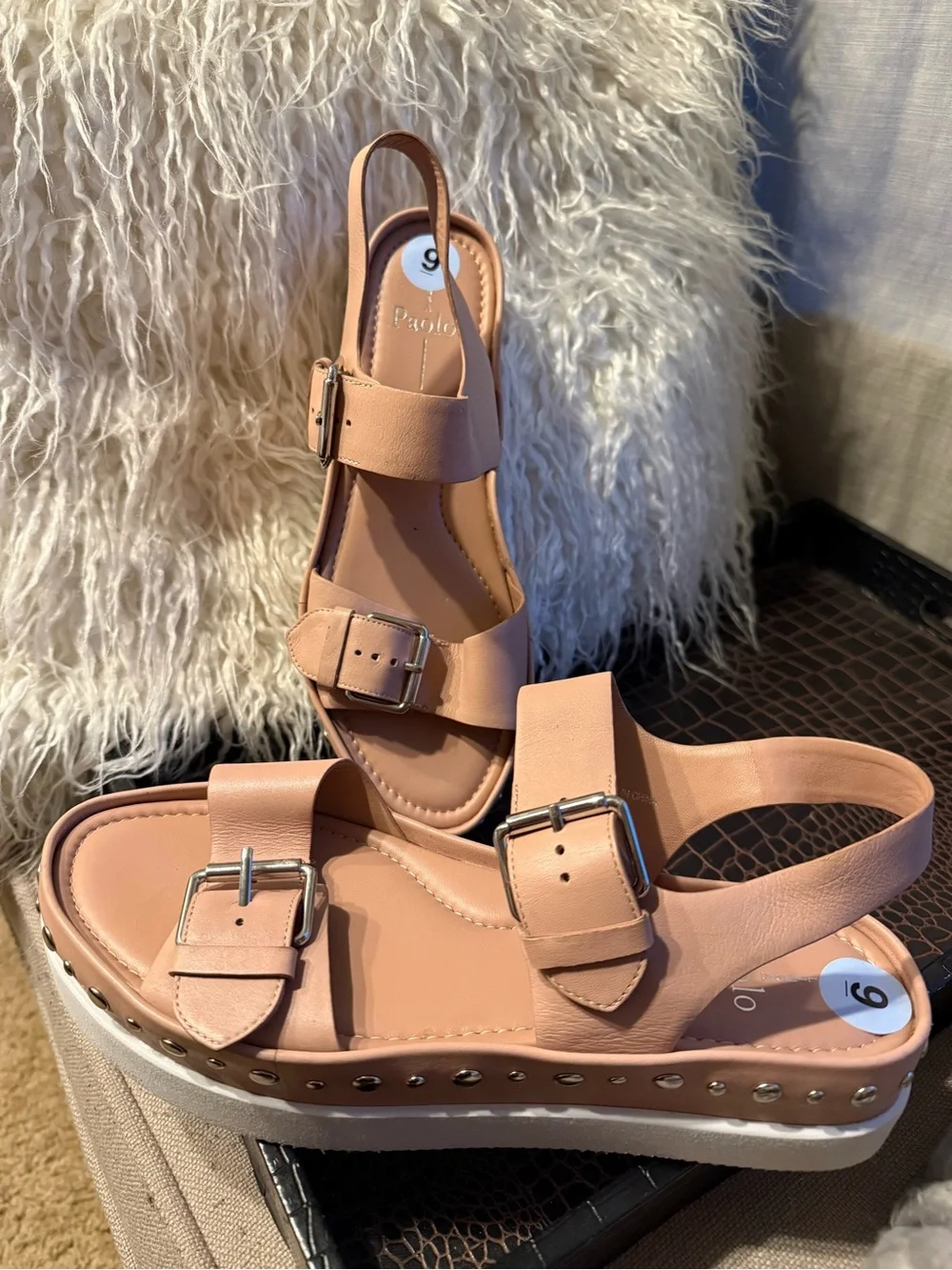 Paolo Blush Buckle Slingback Sandals